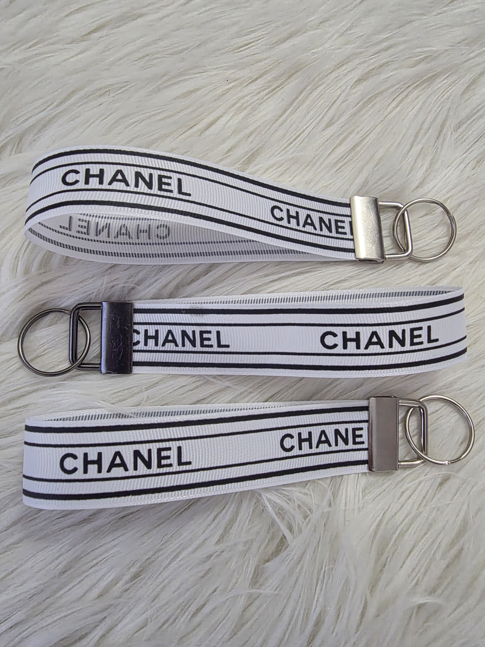 White and Black Ribbon Key Fob Straps - Set of 3